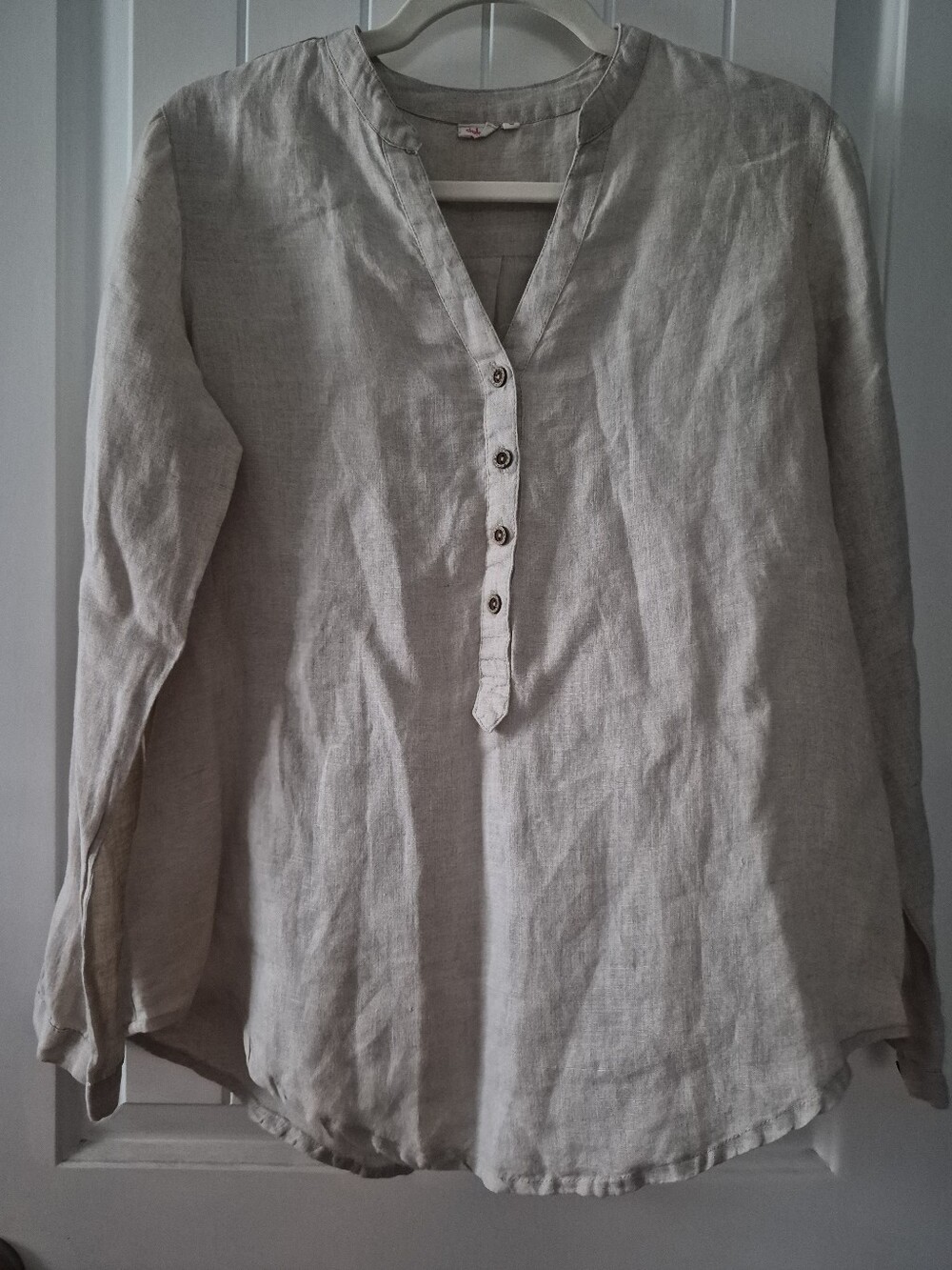 Dolma 100% Linen Neutral Beige Tunic Blouse Size Small Lagenlook Minimalist